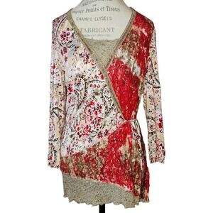 Elysee 26 Mixed Media Floral Tunic Top Womens Large Lace Beaded Boho Fairy Artsy